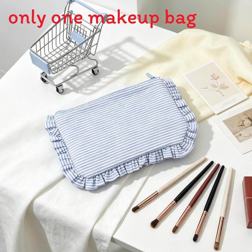 Minimalist Striped Makeup Bag With Zipper For Travel And Home Storage