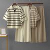 Cross-Border European and American Stripe Polo Collar Wool Suit Summer New Casual Loose Knitted Wide-Leg Pants Two-piece Set