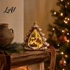 Indoor Winter Wonderland Ornaments Christmas Wooden Tabletop Decor with Warm LED Lights 2D Printed Snow Village Scene Tree Figurines Santa