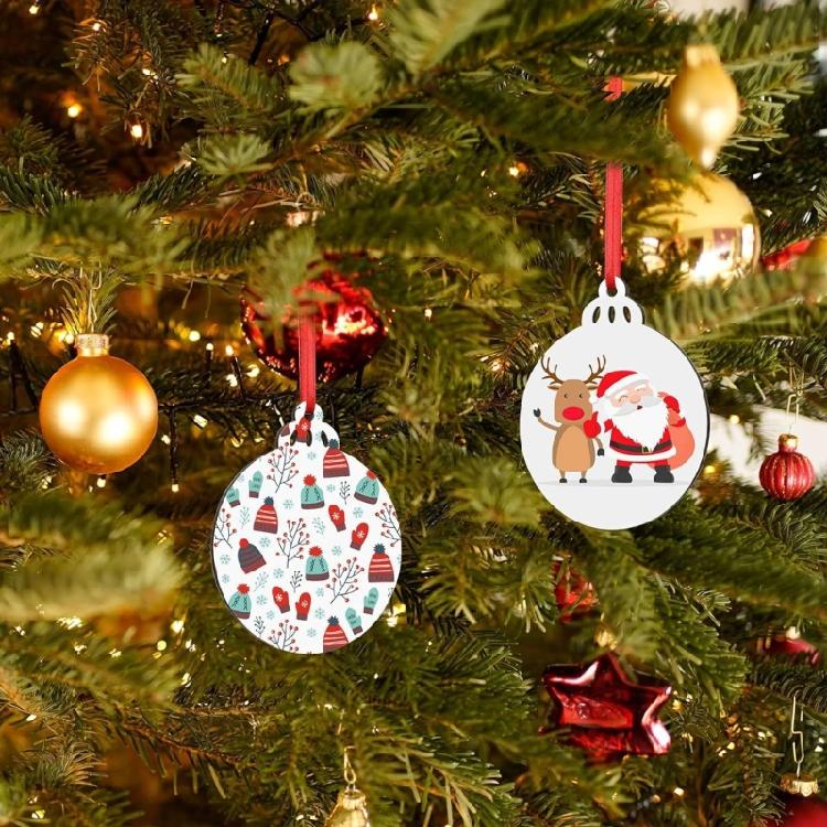 12Pcs Sublimation Round Shape Ornament Heat Transfer Christmas Tree Hanging Pendants Personalized Window Decoration