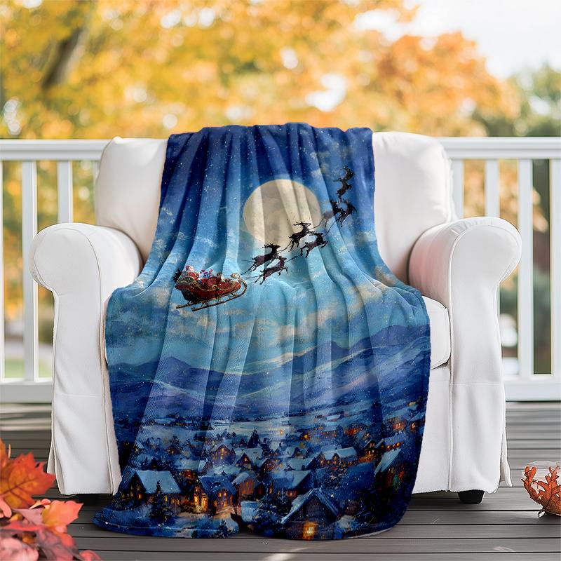 Christmas Santa Claus Theme Printed Blanket - Perfect for Couch, Bed, Travel & Outdoor Use | Machine Washable, Cozy & Durable.