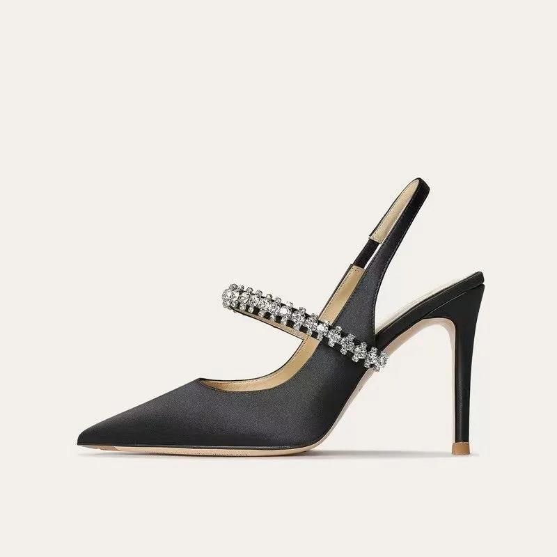 Fashion Womens Shoes 2025 New Water Diamond High Heels Slim Heeled Pointed Shoes for Women Headband Comfortable Sandals Zapatos De Mujer