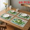 4/6pcs Rectangular Placemats - 18X12 Inches, Lily Pad with Frogs And Lotus Cartoon 2D Element Pattern Design, Easy-Clean Table Mat, Durable Heat-Resis