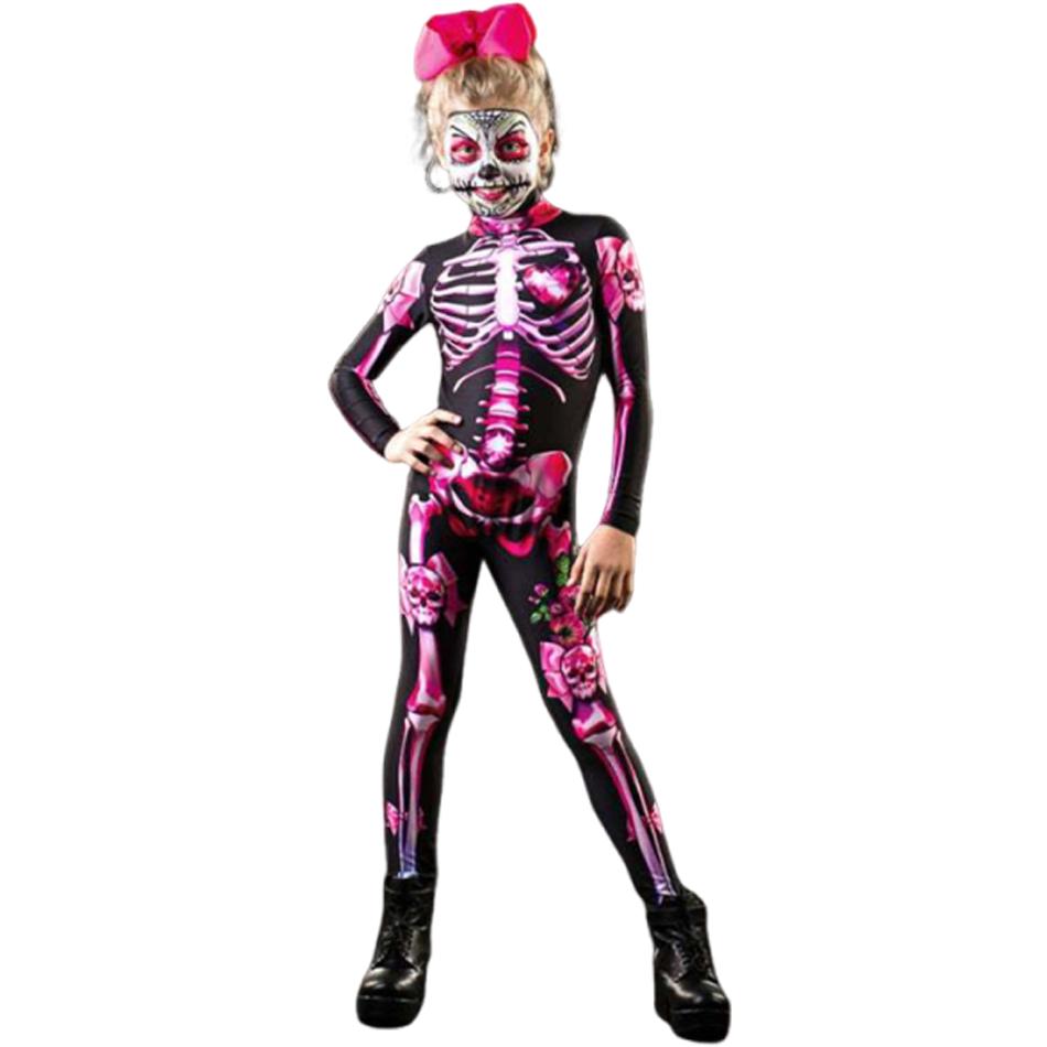 Mädchen Rose Skelett Kinder Gruseliges Kostüm Halloween Cosplay Overall Karneval Party Kinder Strampler Kinderkleidung 3-4T(120) black