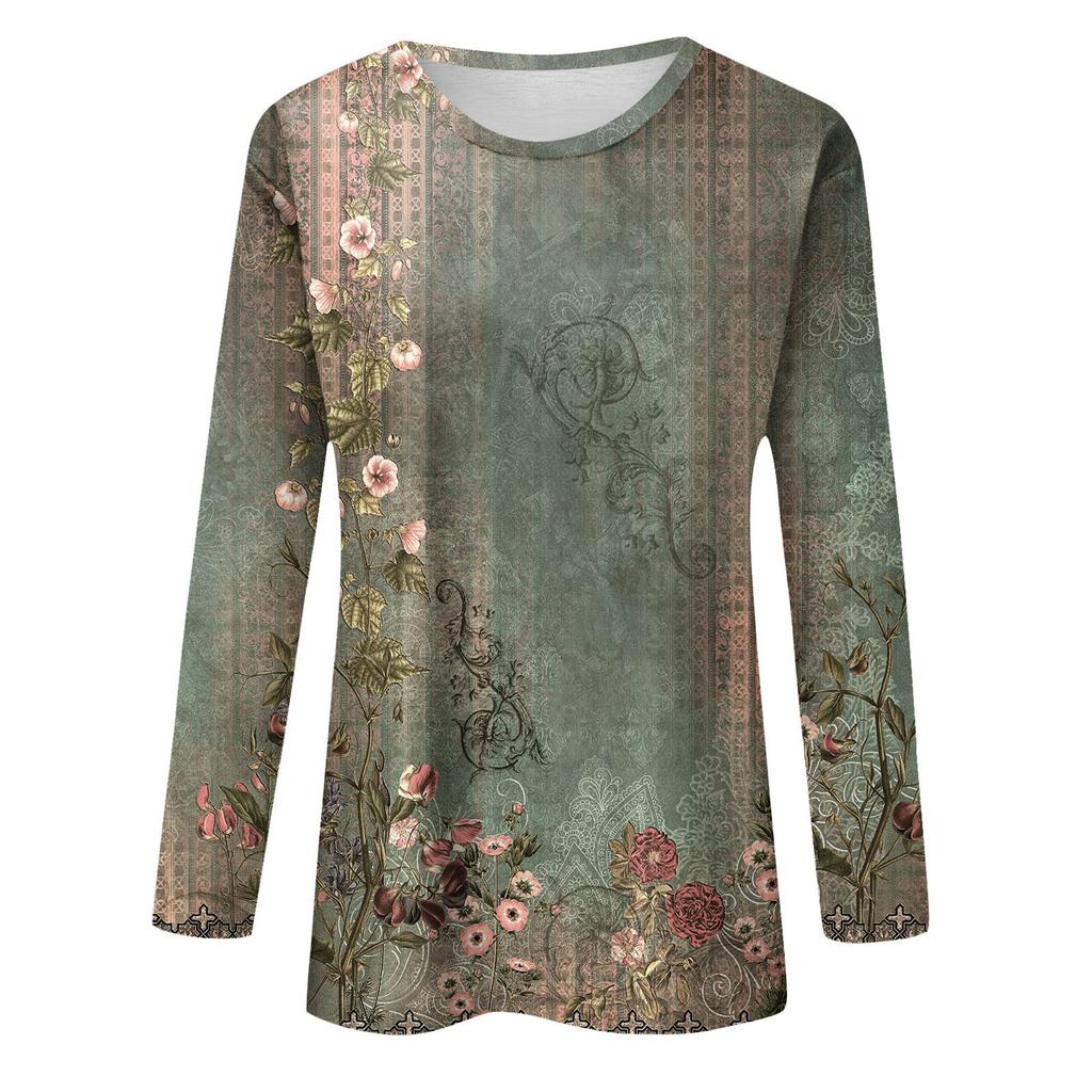 Long Sleeve Shirts For Women Cute Print Graphic Tees Blouses Casual Plus Size Basic Tops Pullover