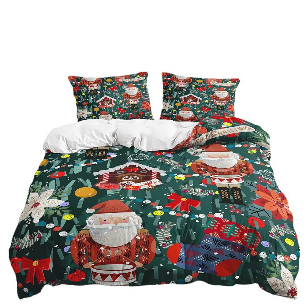 Bed Three-Piece Quilt Cover Christmas Illustration Kit Bedding