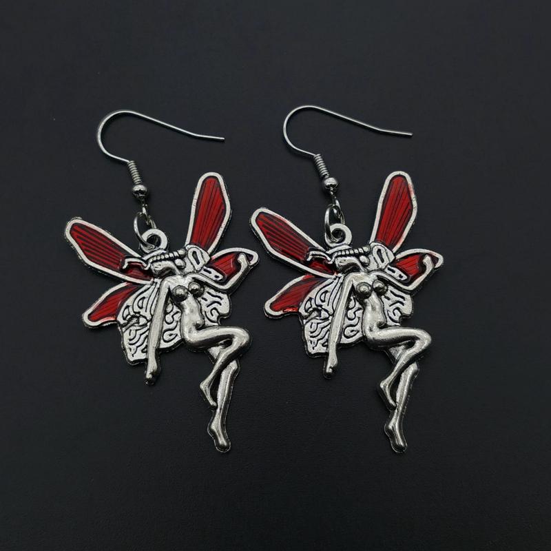 Vintage Fashion Statement Angel Fairy Red Wings Pendant earrings for Women earrings Jewelry Punk Goth Gothic Wicca Accessories
