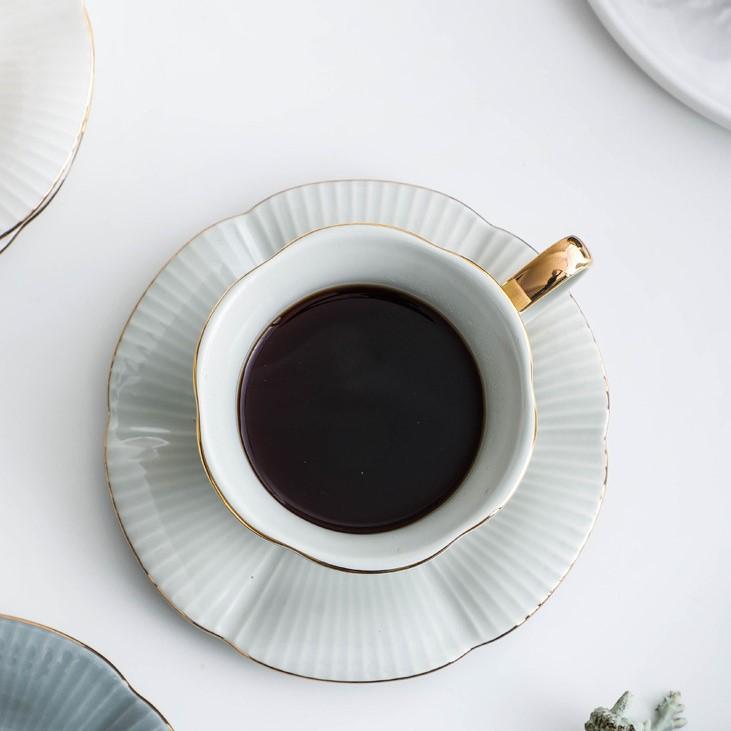 European Flower Modeling Gold Painted Ceramic Afternoon Tea Coffee Cup Dish Two Pieces Water Cup Milk Cup