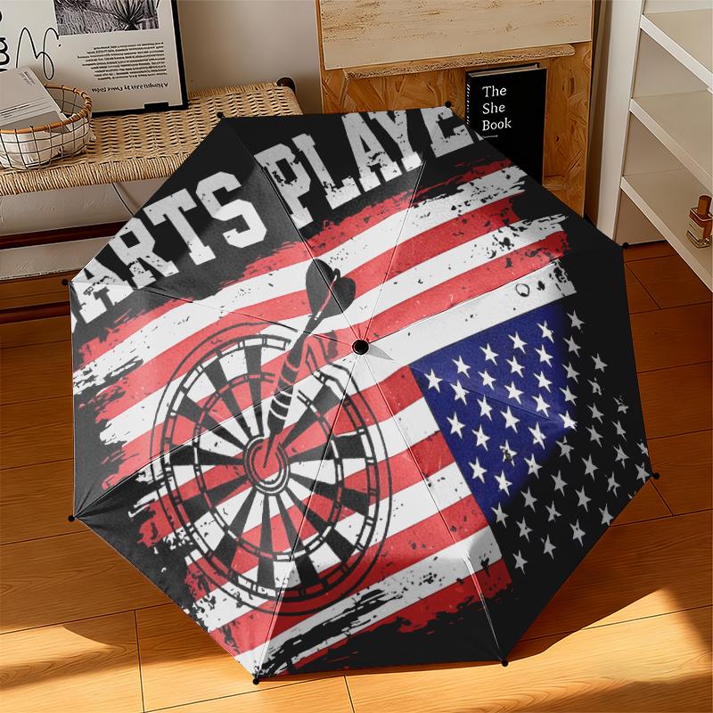 1pc American flag, baseball, and guitar Umbrella Portable Folding Umbrella Iron Frame Hole Bone Structure Outdoor Home Umbrella