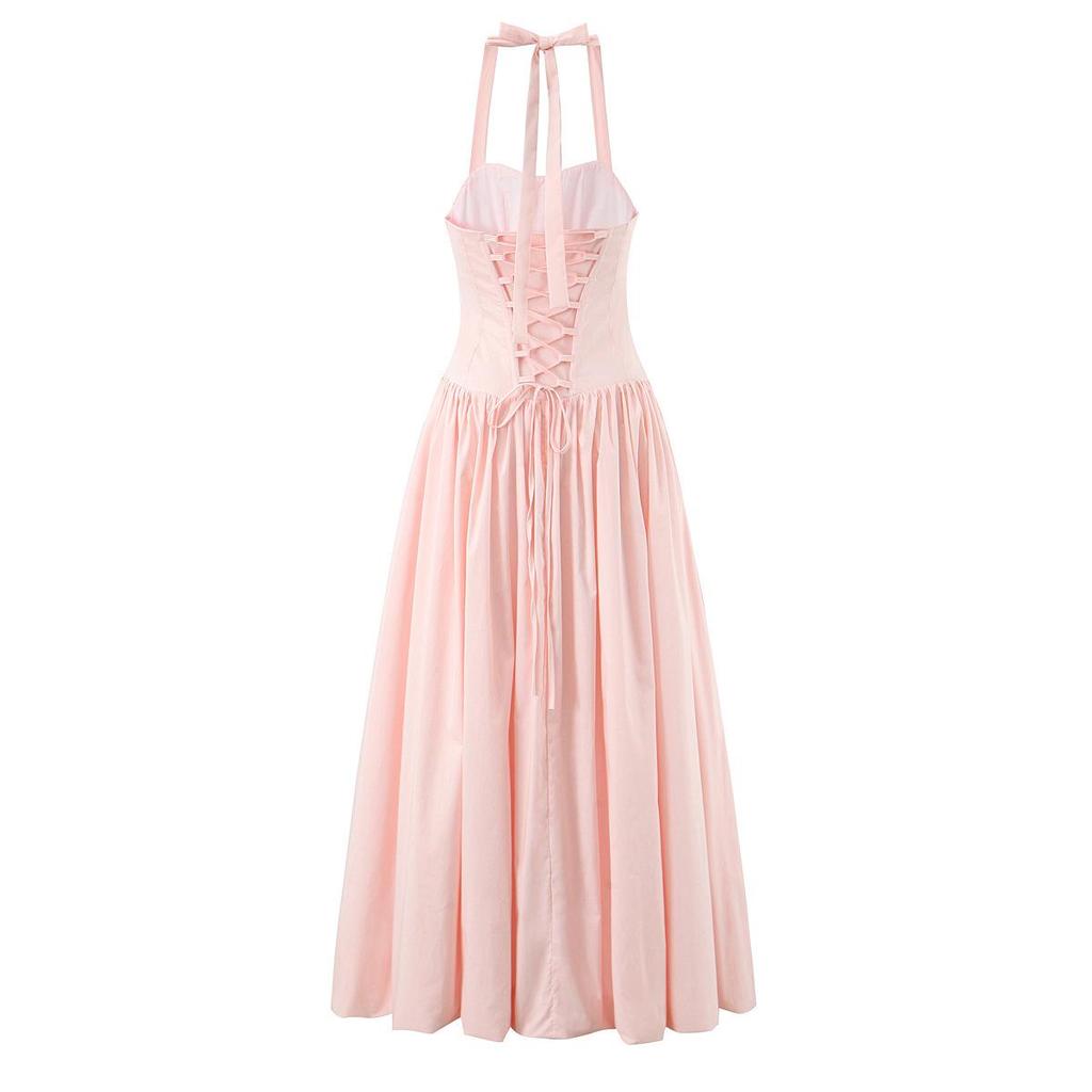 2025 European Autumn Women's Waist-Cinching Halter Neck Slimming Princess Dress
