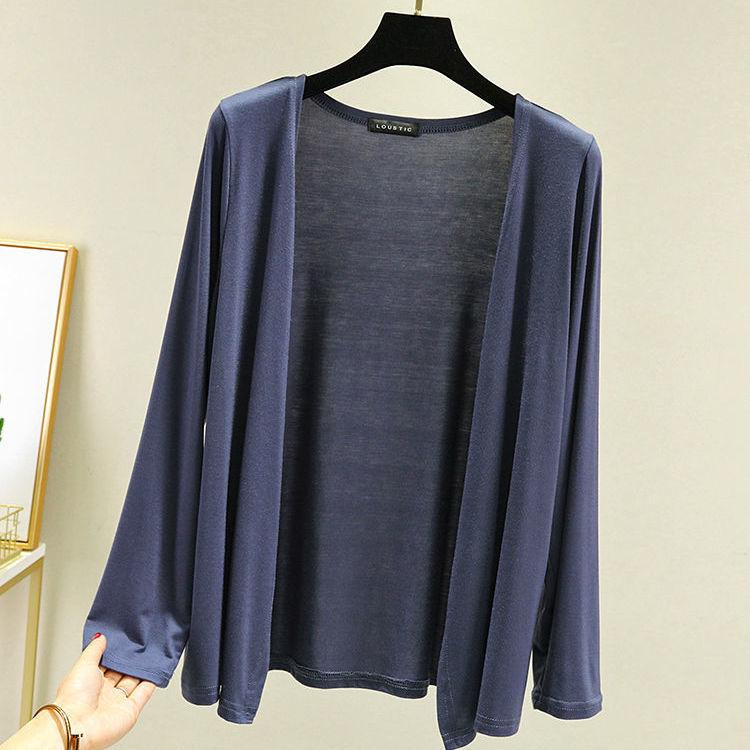 Thin Modal Coat Women's Summer Loose Clothes Versatile Casual Top Long Sleeve Knitted Air Conditioning Cardigan Sunscreen Clothes