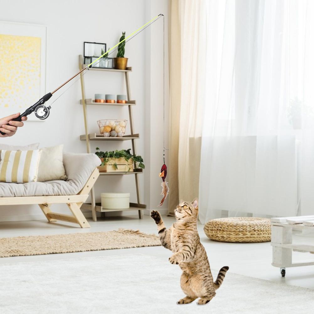 Plastic Simulation Telescopic Pet Cat Funny Teaser Dangler Rod Stick with Catnip Interactive Training Toy