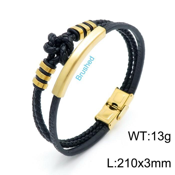 KALEN Engraving Adjustable Magnetic Clasp Cowhide Leather Stainless Steel Multi Layer Leather Skull Cross Bracelets for Men Vintage&21cm