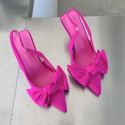 2024 Women's Summer New Elegant Bow Designer Sandals PU Leather Sexy Pointed Toe Party Dress Women's High Heels Large Size