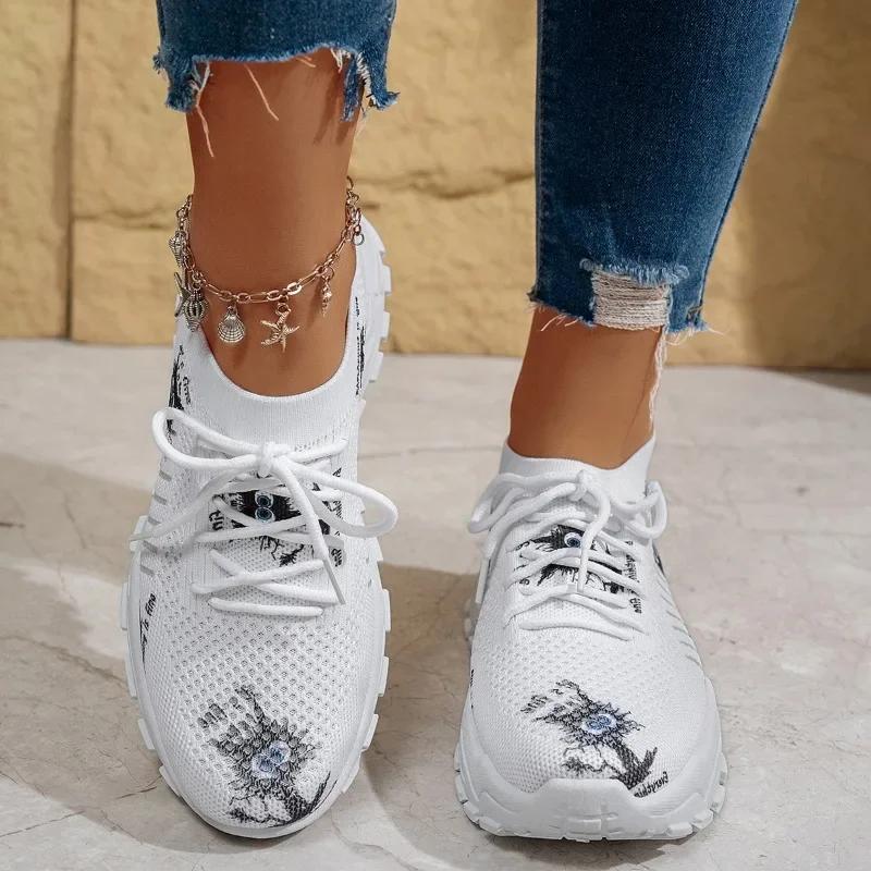 Women's Single Shoes Platform Jogging Outdoor Anti Slip Lace Up Summer Mesh Breathable Thick Soled Casual Vulcanized Shoes 2025