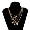 Multilayer Women Necklace Vintage Metal Chain Choker Punk Love Heart Pendant Wedding