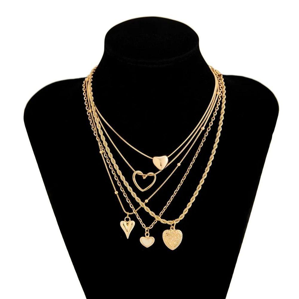 Irregular Love Heart Pendant Multilayer Metal Chain Choker Punk Women Necklace Wedding