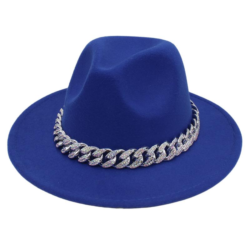 Bright Diamond Acrylic Chain Top Hat Jazz Hat Big Eaves Concave Photo Felt Hat