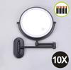 8 Inch Black Wall Mounted Bathroom Mirror 10x Magnifying Makeup Mirror Adjustable Dimming Vanity Cosmetic Mirrors with Light