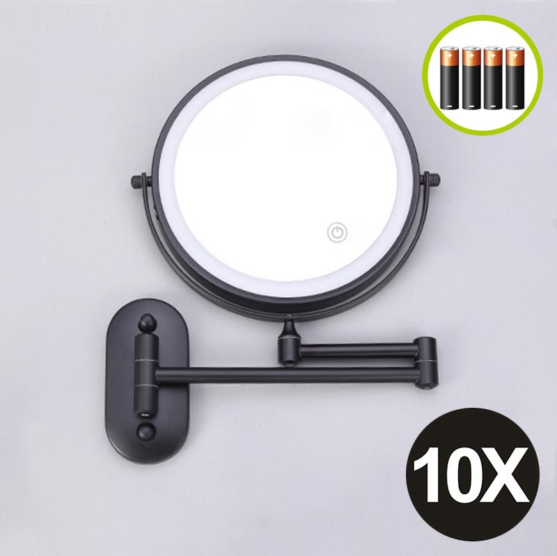 8 Inch Black Wall Mounted Bathroom Mirror 10x Magnifying Makeup Mirror Adjustable Dimming Vanity Cosmetic Mirrors with Light