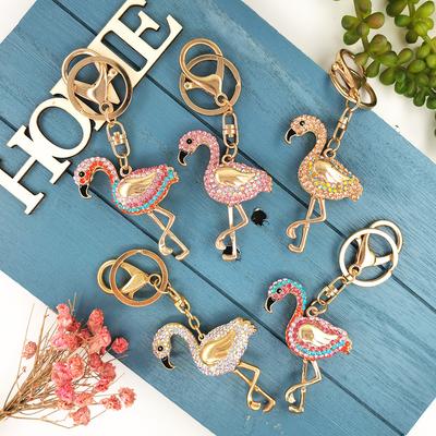 Shiny Rhinestone Flamingo Shape Cute Car Keychain Cell Phone Pendant Handbag Key Ring