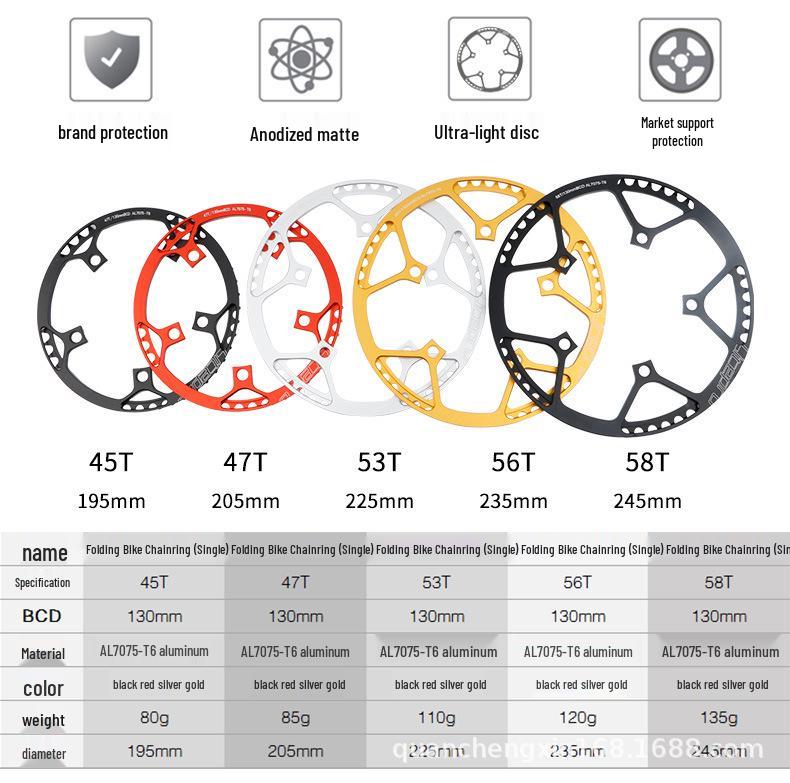 Litepro Folding Bike Crankset with Round Chainrings: 45T, 47T, 53T, 56T, 58T - Square Hole Design