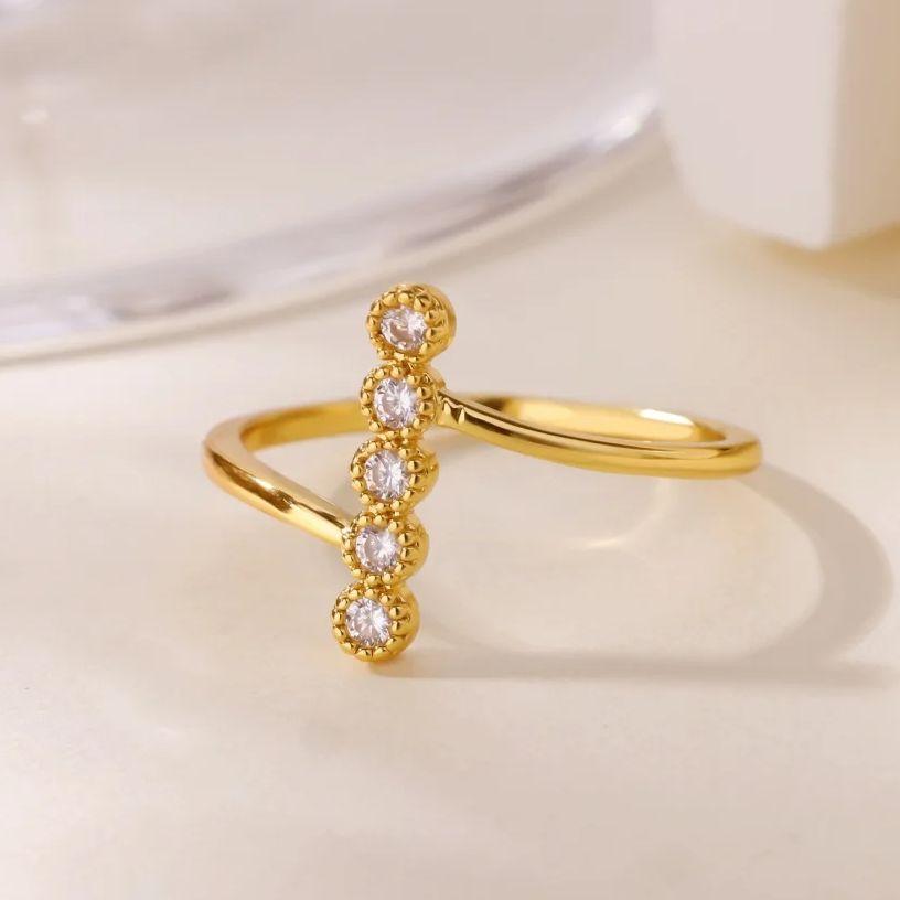 Simple Vertical Zircon Cross Stainless Steel Ring For Women  Gold-Plated Anti Fading Rings Wedding Jewelry Accessories Gifts