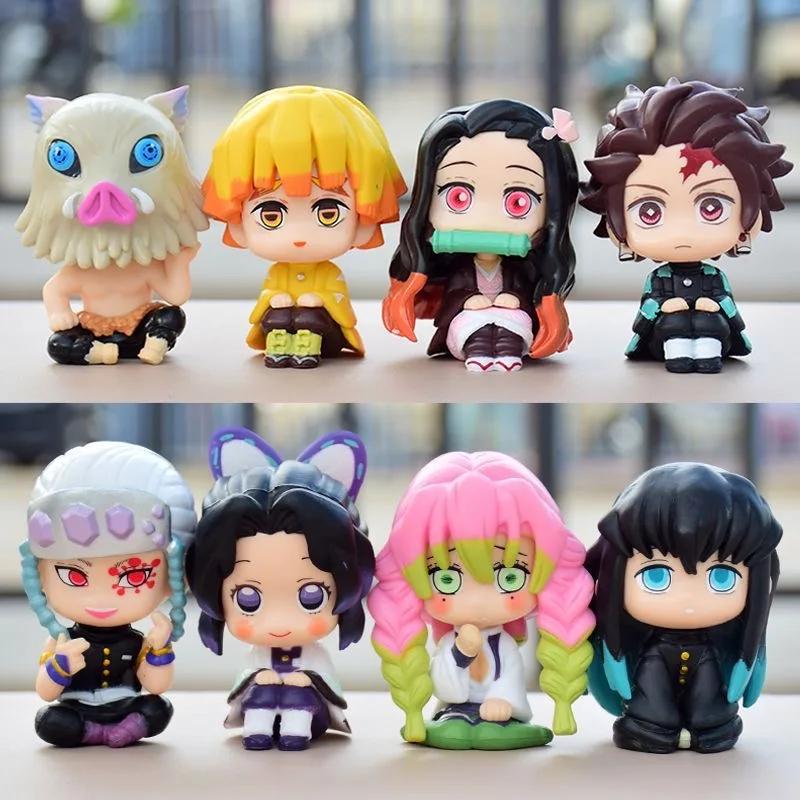 New 8Pcs/Set Demon Slayer Anime Figure Toy-Kimetsu No Yaiba Q Version Tanjiro Nidouzi Inosuke Zenizu  Figurine Model Doll Gift