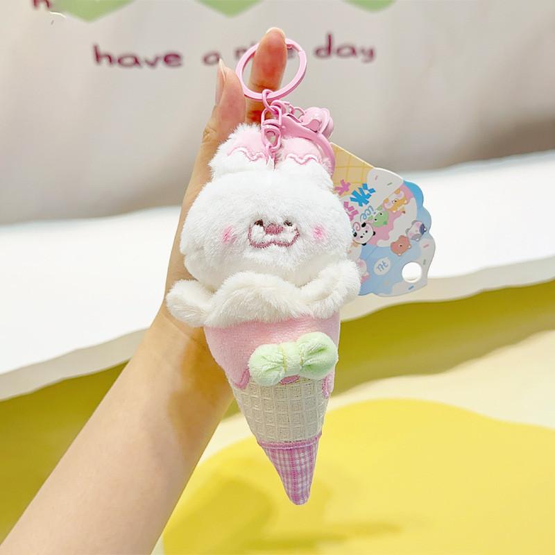 Ice Animal Colorful Cream Plush Keychain Featuring Adorable Fox Rabbit Otter Cat And Bear