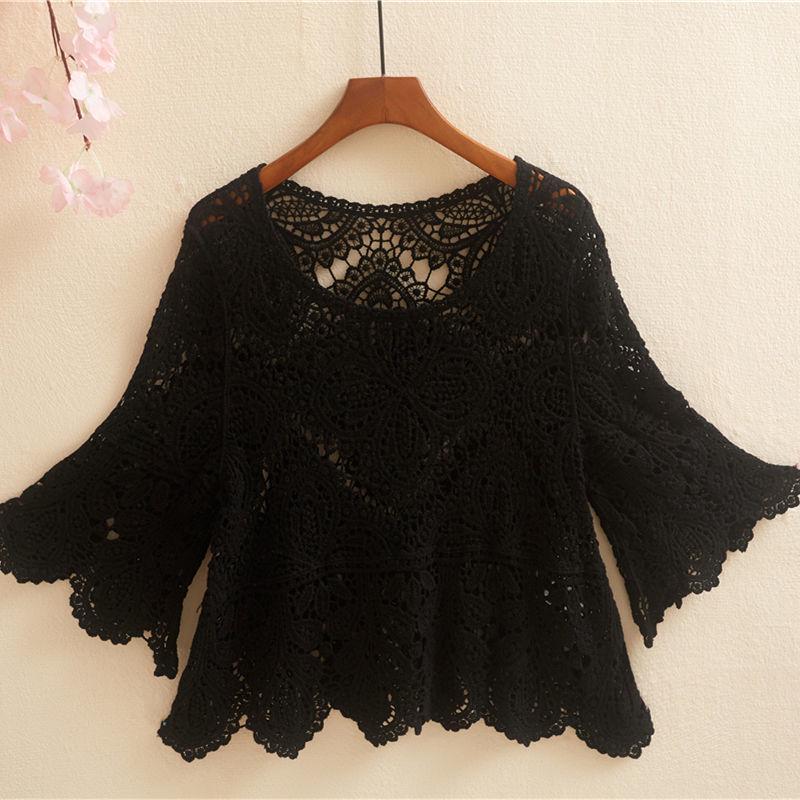 2023 Sommer Bestickte Spitze Aushöhlung Damenmode Top Pullover Überwurf