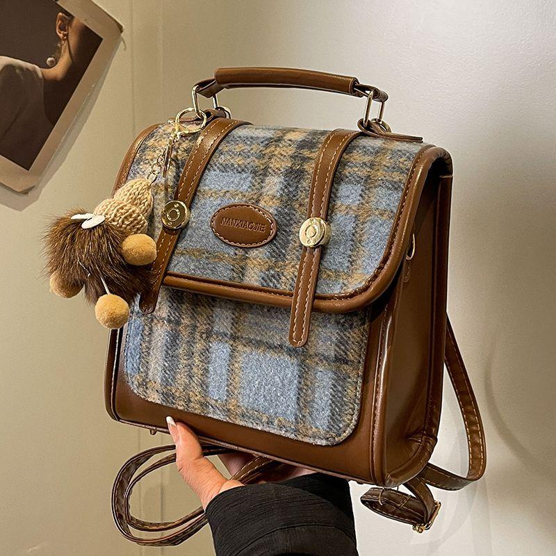 

Scarecrow Niche Style Work Clothing Backpack Female 2025 New Arrival Retro Easy Matching Crossbody Bag Fancy Shoulder Satchel Blue + Brown elf pendant