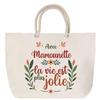 Beach Bag - PLANETEE - Mamounette Life Is Prettier - Large Size - Rope Handle - Cotton - Made In France