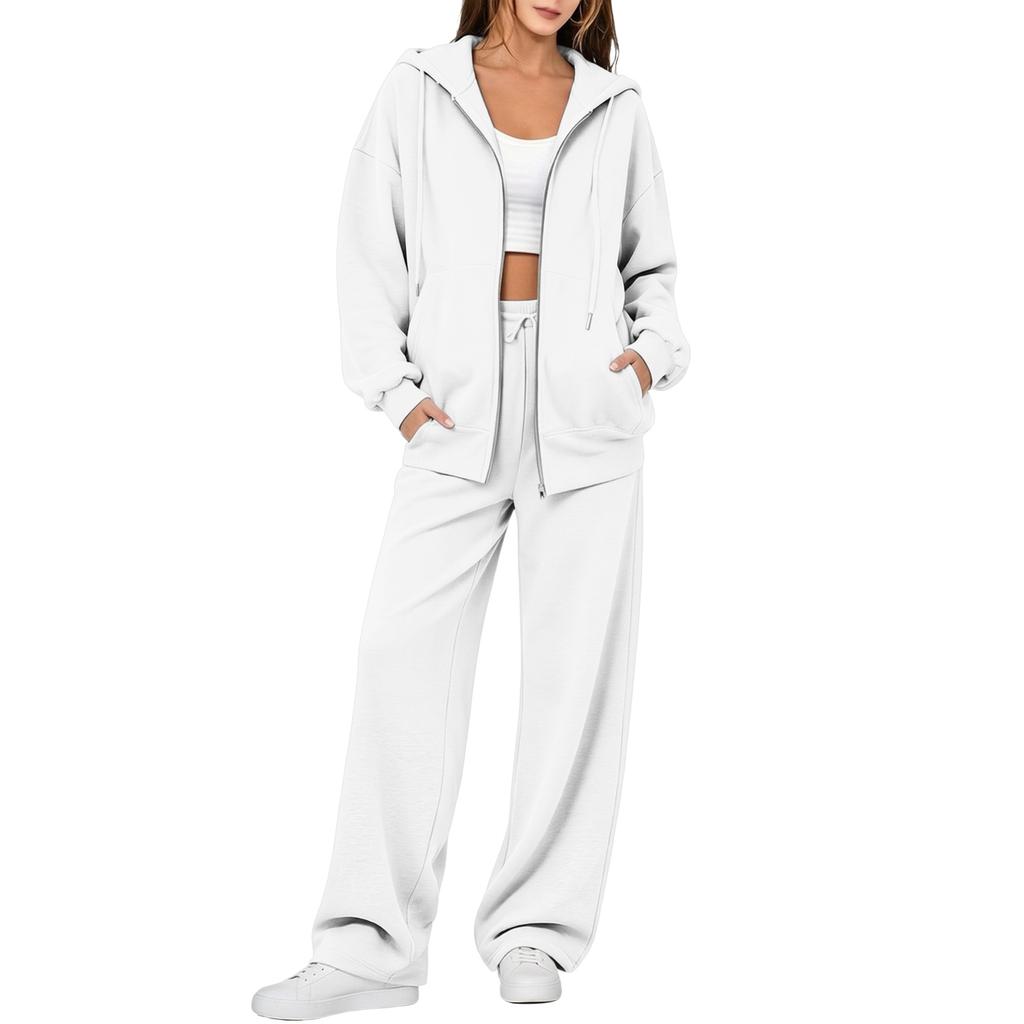 Women's Casual Comfortable Two Piece Outfit Zip Up Cardigan and Long Pants Set for Fall Winter
