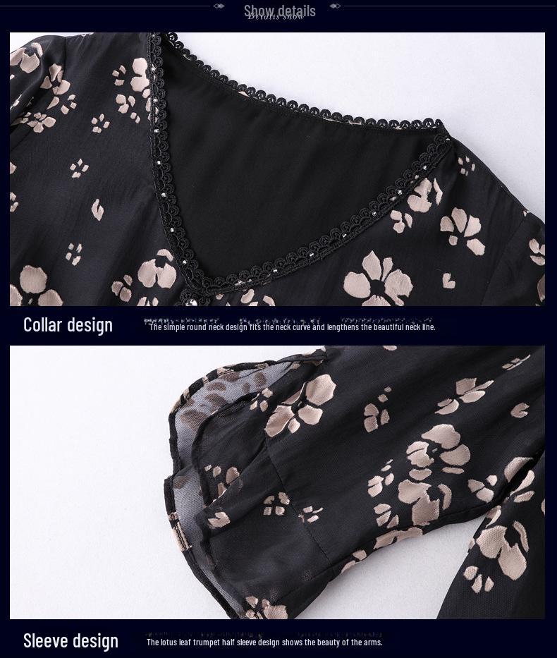 2024 Summer Silk Slim Fit Floral Mid-Length Dress for Women