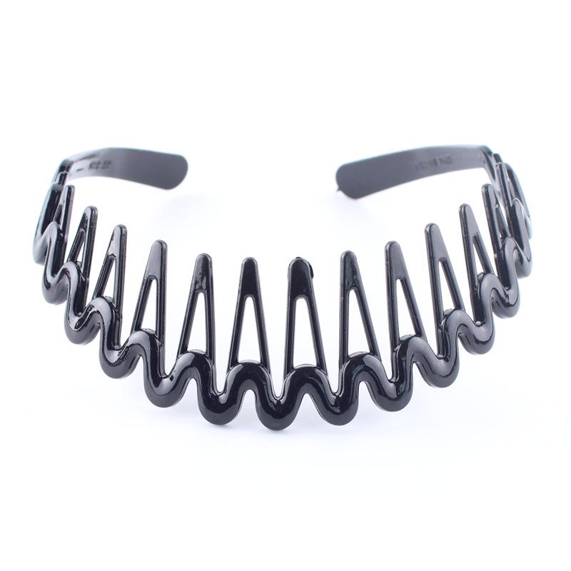 Men's & Women's Black Wave Headband: Sporty, Simple, with Teeth for Slicked Back Hair and Face Washing.