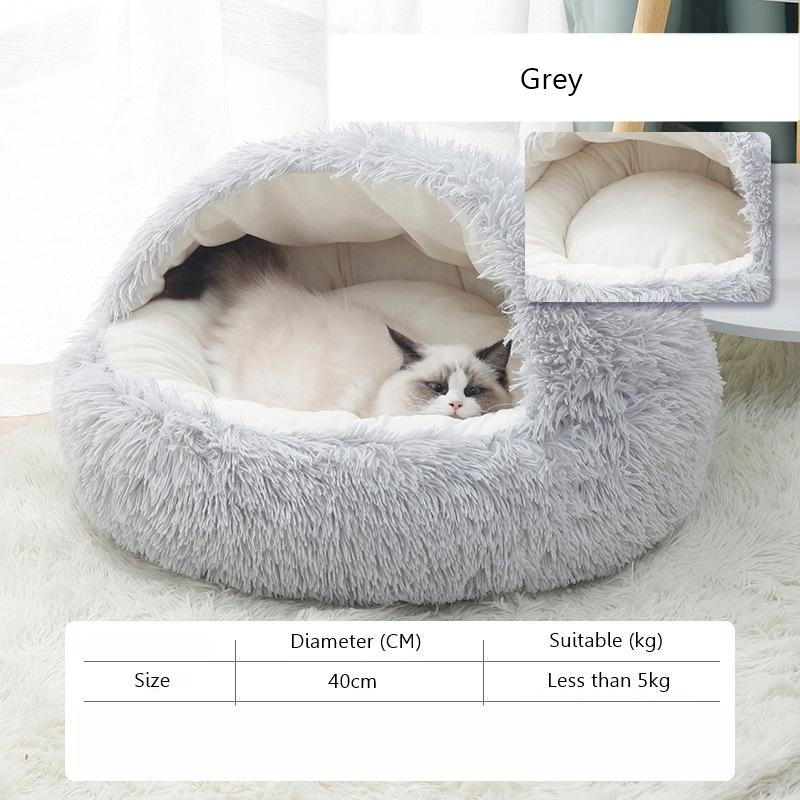 2024 Neues Winter-warmes, halbgeschlossenes Katzenstreu-Haustier-Katzenbett, halbgeschlossenes Zwinger-Hundebett 40cm white
