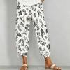 Women Plus Size Loose Printed Cropped Pants Navy Blue Cross Hem With Pockets
