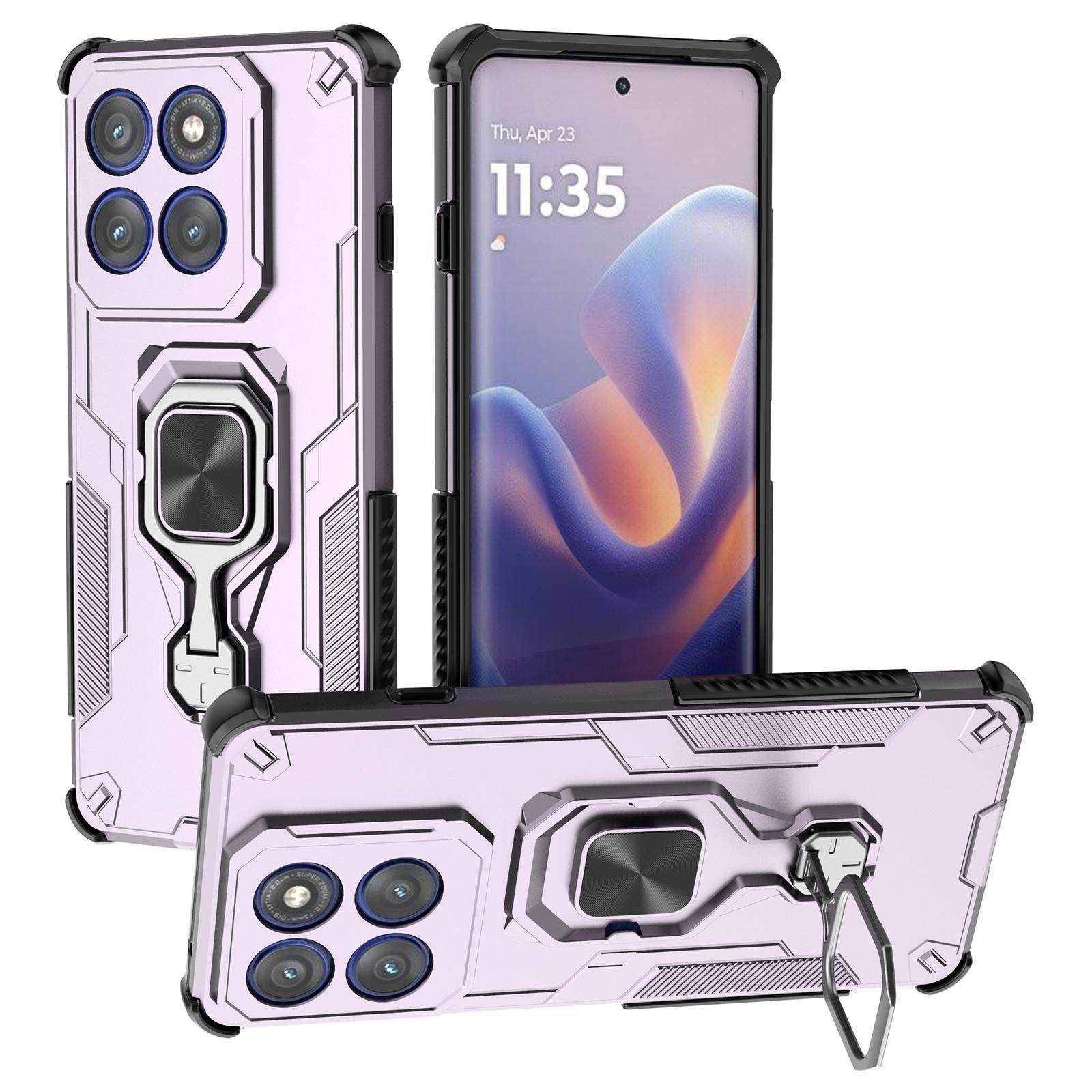 

For Motorola Edge 60 Pro 5G Case Rotatable Ring Kickstand PC+TPU Shockproof Phone Cover Purple