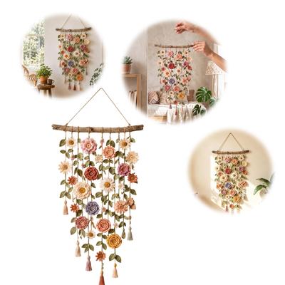 Décoration de Liane Florale Crochet Bohème Suspendu au Mur Macramé en Coton Fait Main Art Bohémien de Ferme