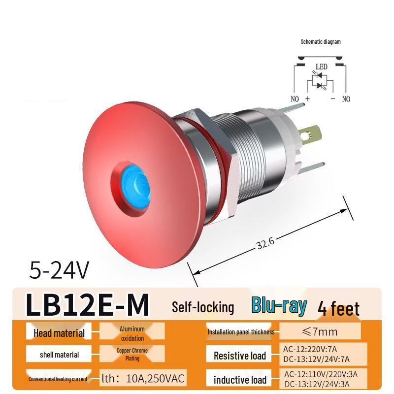 

DAXTE 12mm Metal Emergency Stop Switch with Light