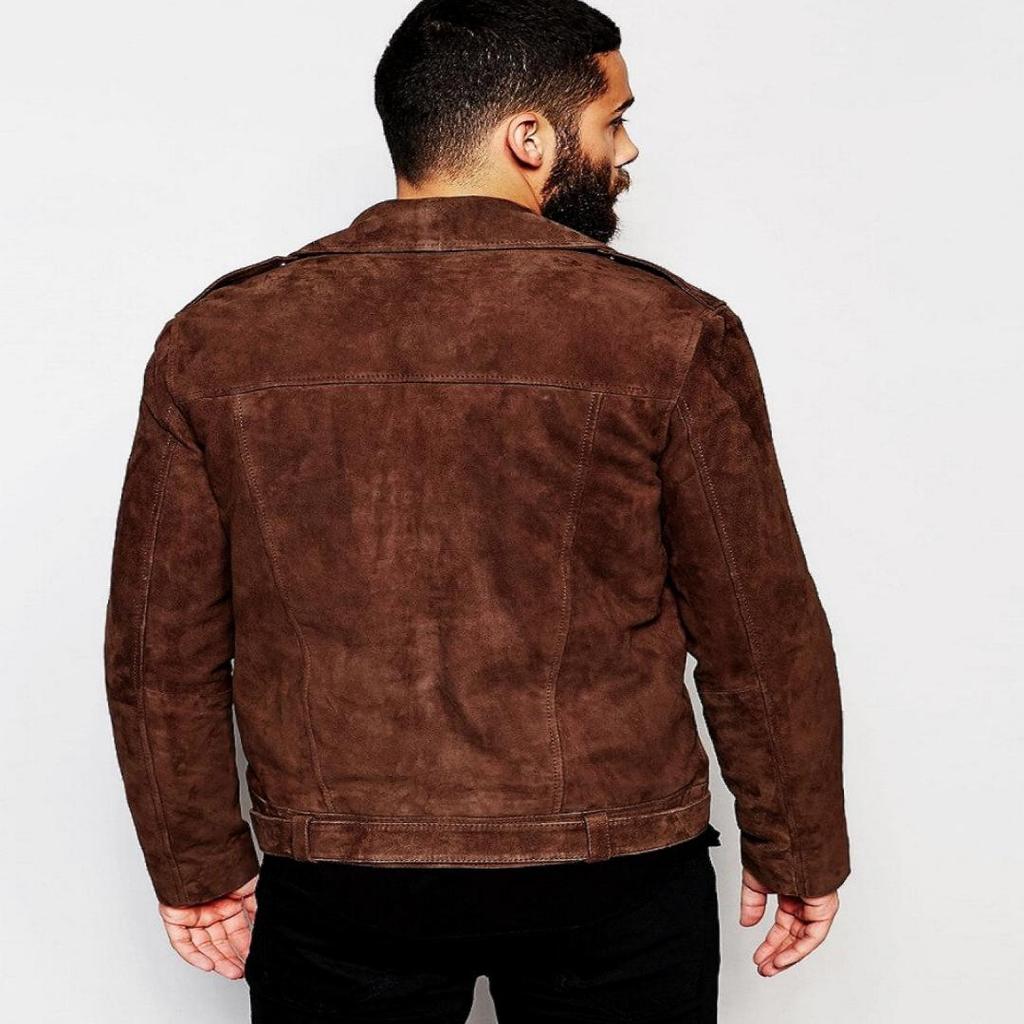 NOORA Men's Brown Suede Biker Jacket ST031