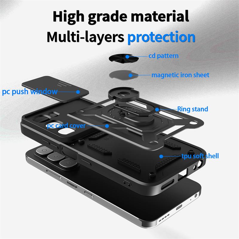 Slide Lens Protect Armor Phone Case For infinix Hot 60 Pro 4G Hot60 Pro+ Plus 60Pro 60i Cover Ring Magnetic Stand Holder Fundas