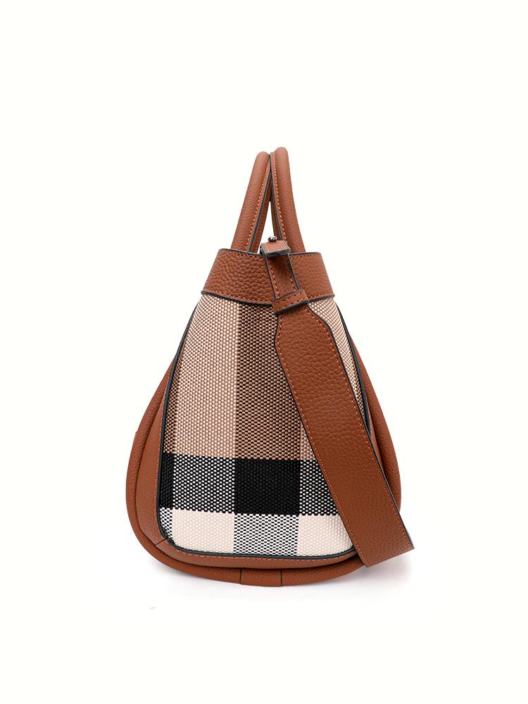 Aidrani  New Retro Checkered Women's Handbag, Large Capacity Luxury Bag, Canvas Genuine Leather Bag