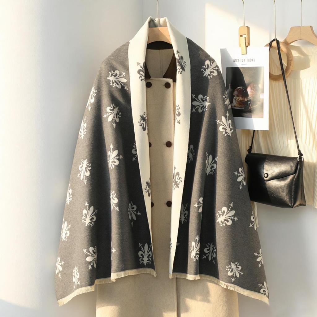 Double-Sided Women's Winter Ink Painting Snood: Imitation Cashmere Scarf for Air-Conditioned Rooms.