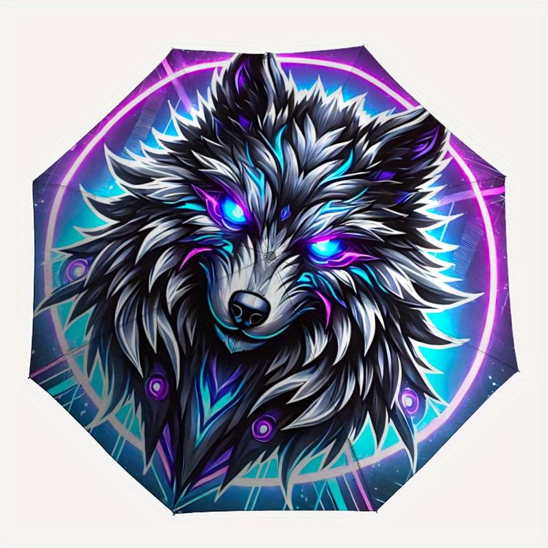 

1pc Wolf Neon Automatic Umbrella High Quality Canopy, Portable Folding Umbrella with, Ideal Gift for - Travel, Everyday, Formal Events, Stylish Access