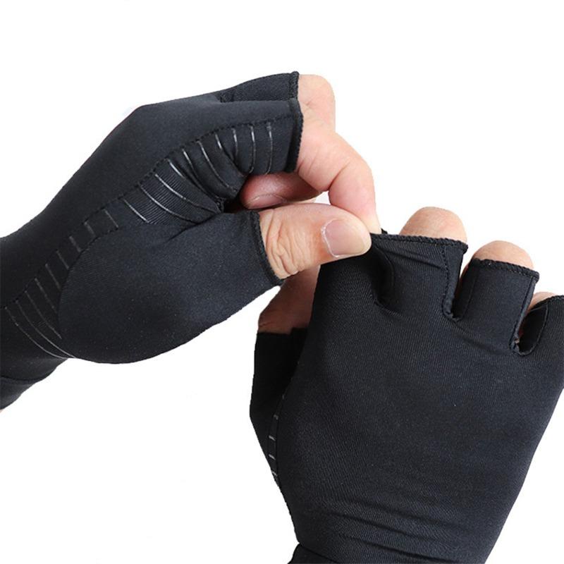 1Pair Copper Fiber Compression Gloves – Anti-Slip Half-Finger Gloves For Arthritis Pain Relief & Hand Rehabilitation