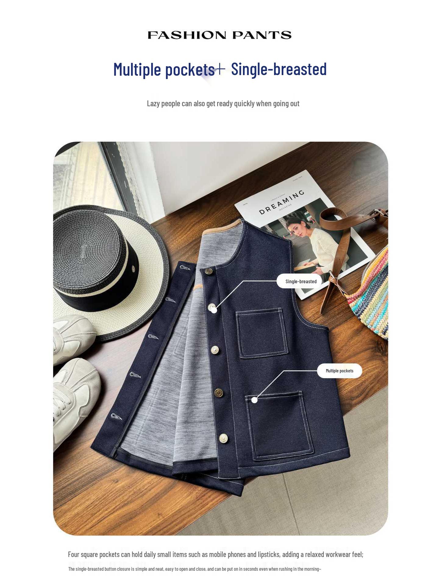 

Женский джинсовый жилет Осень/Зима 2025: Принт белые гуси, смесь шерсти, шелка и тенселя, плюс бархатный жилет без рукавов M (47-62 kg) джинсовый синий