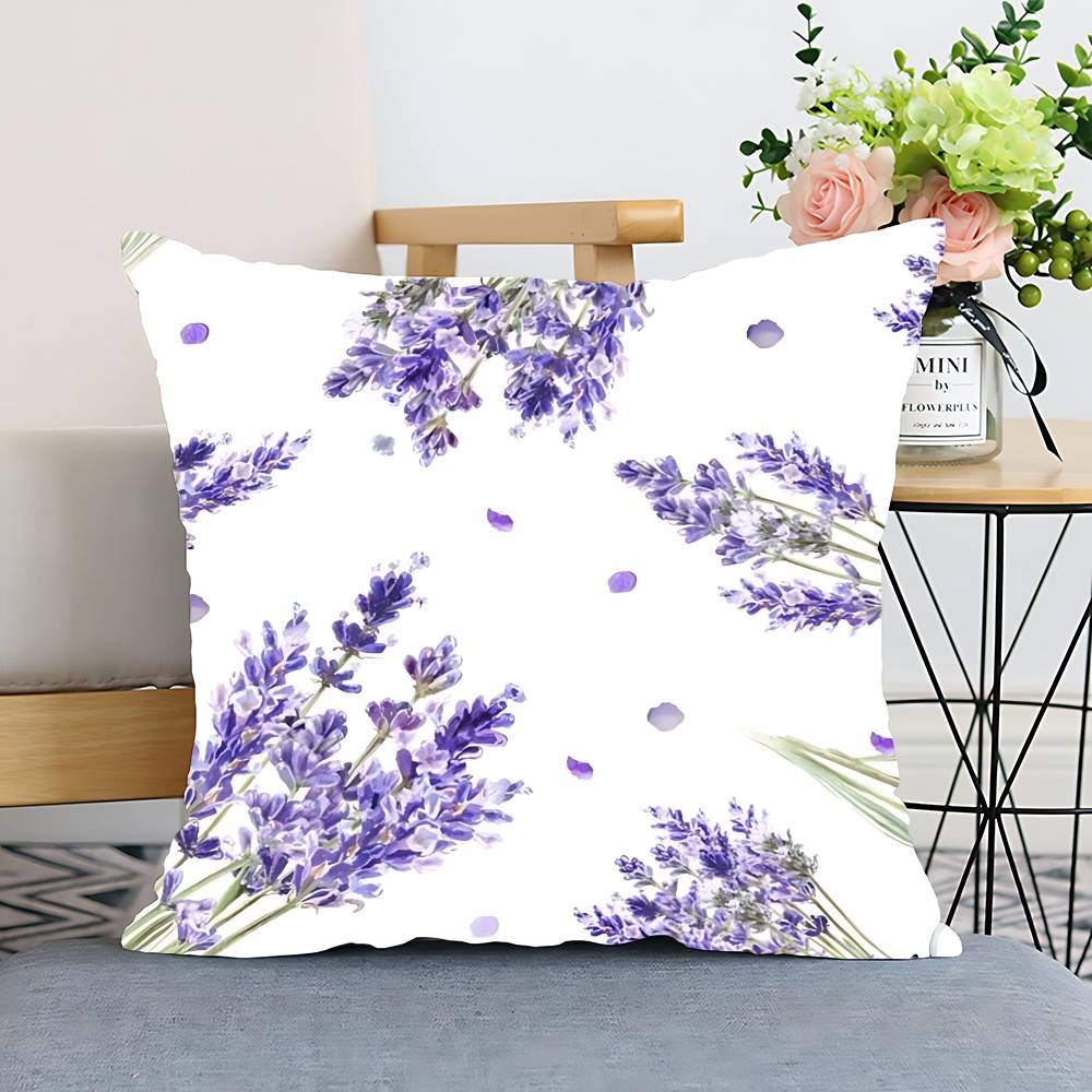 Lilac Check Lavender Pattern Pillow Case Cushion Cover Polyester Pillowcase Decorative Sofa Cushion Pillowcase Home Decor