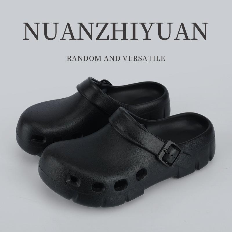 

Warm edge hole shoes soft sole non-slip Boken slippers bag head beach shoes two wear bag head anti-collision sandals women s summer 40-41 чёрный