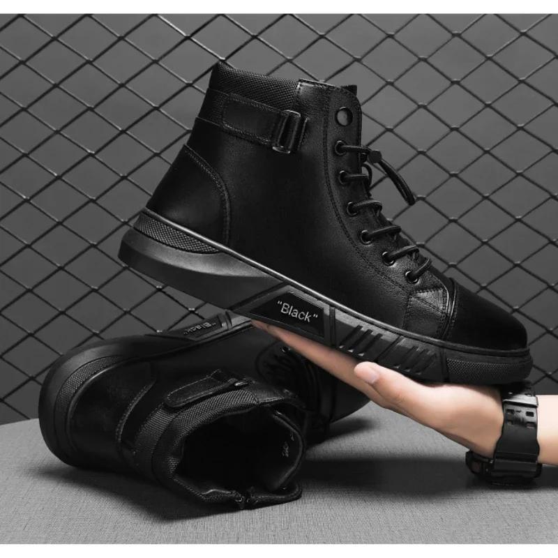 Fashion Men's Motorcycle Boots Comfortable Platform Boots Men‘s’ Outdoor High Top Leather Boots Fashion Comfortable Waterproof Men Shoes